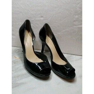 Ladies Via Spiga Peep Toe d'Orsay Pumps 9M Black Patent High Heels Shoes
